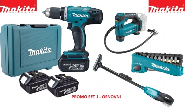 MAKITA promo set 1 - osnovni DDF453RFE3+DCL180ZB+DMP180Z+E-03567  MJP23